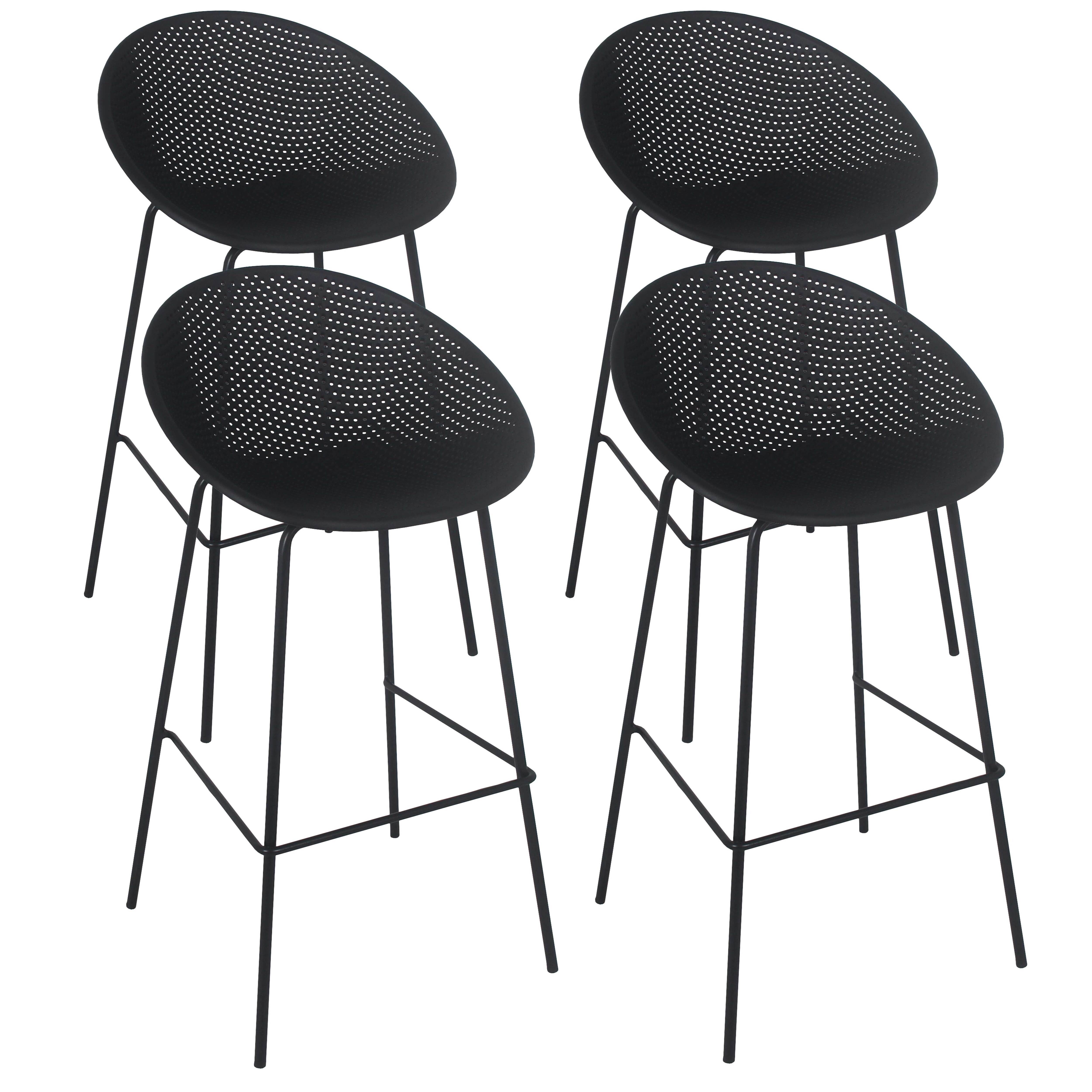 Oviala - Lot de 4 chaises hautes de terrasse en plastique noires Buda - Oviala - Image 1
