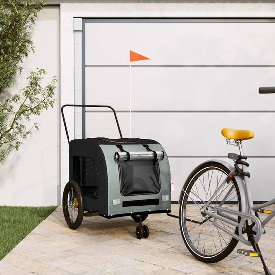 Remorque de vélo pour animaux fer et tissu noir et gris 68 x 134 x 73 cm - PANGIVO - Image 1