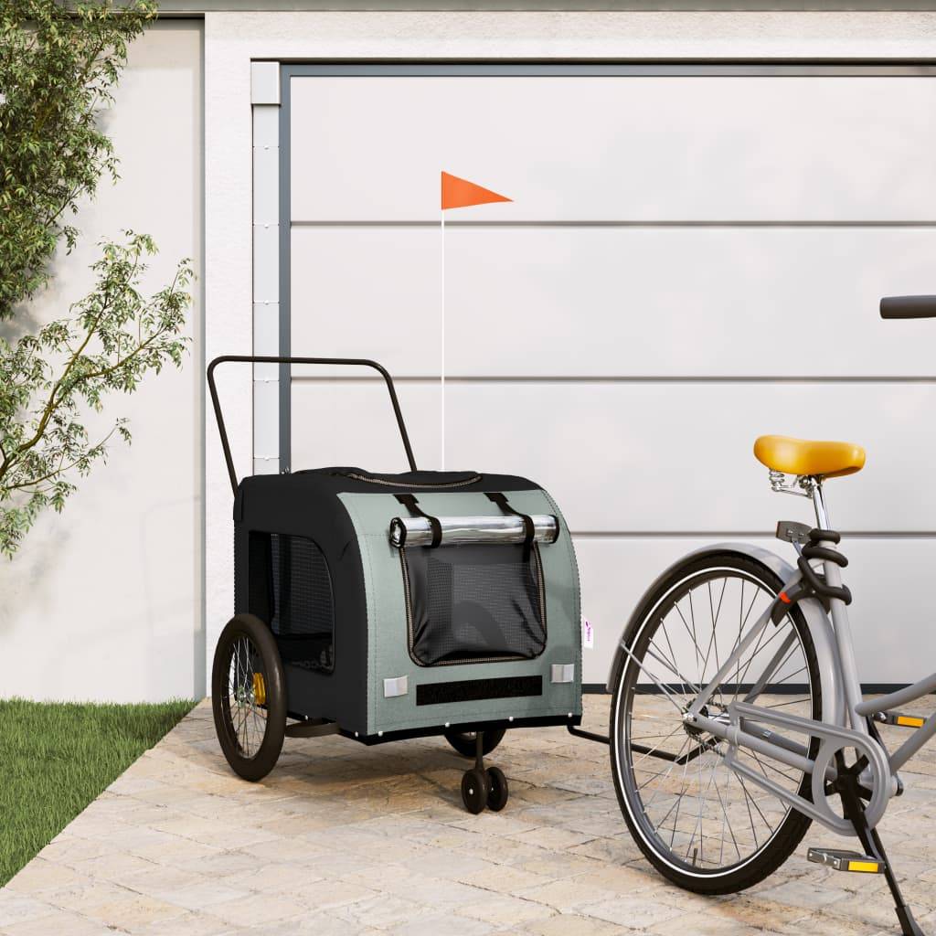 Remorque de vélo pour animaux fer et tissu noir et gris 68 x 134 x 73 cm - PANGIVO - Image 1