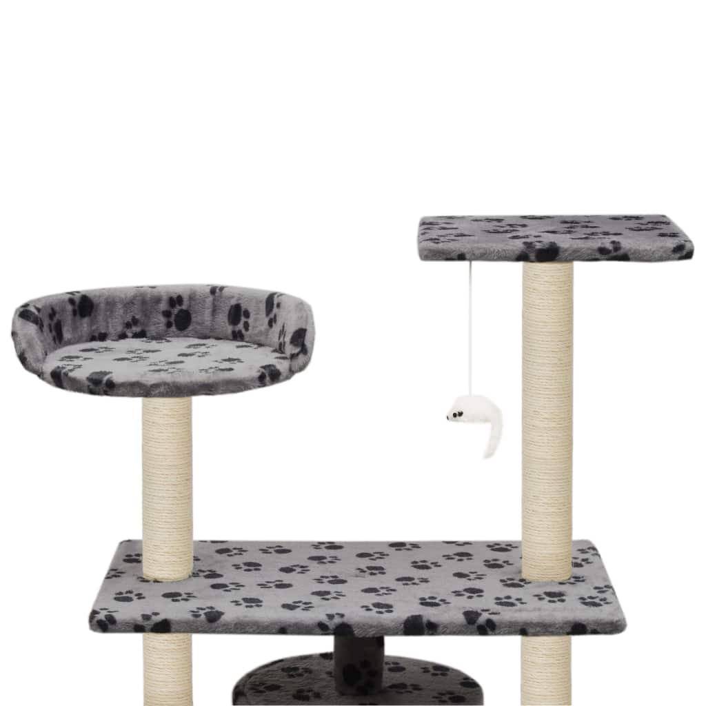 Helloshop26 - Arbre à chat griffoir grattoir niche jouet animaux peluché en sisal 95 cm gris motif de pattes - Image 5