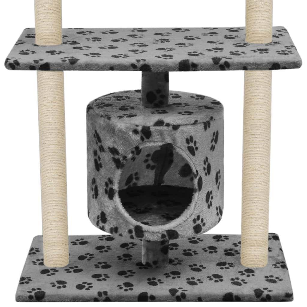 Helloshop26 - Arbre à chat griffoir grattoir niche jouet animaux peluché en sisal 95 cm gris motif de pattes - Image 4