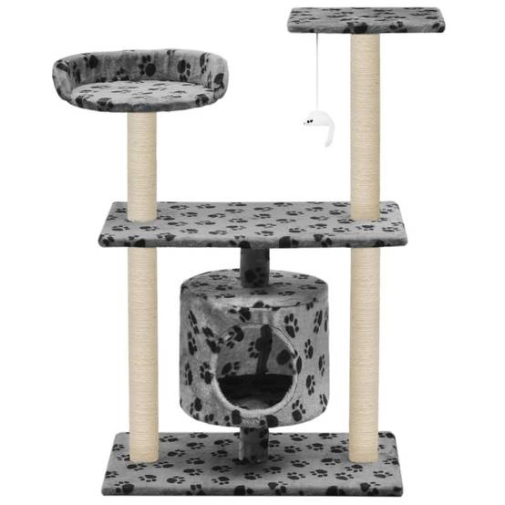 Helloshop26 - Arbre à chat griffoir grattoir niche jouet animaux peluché en sisal 95 cm gris motif de pattes - Image 3