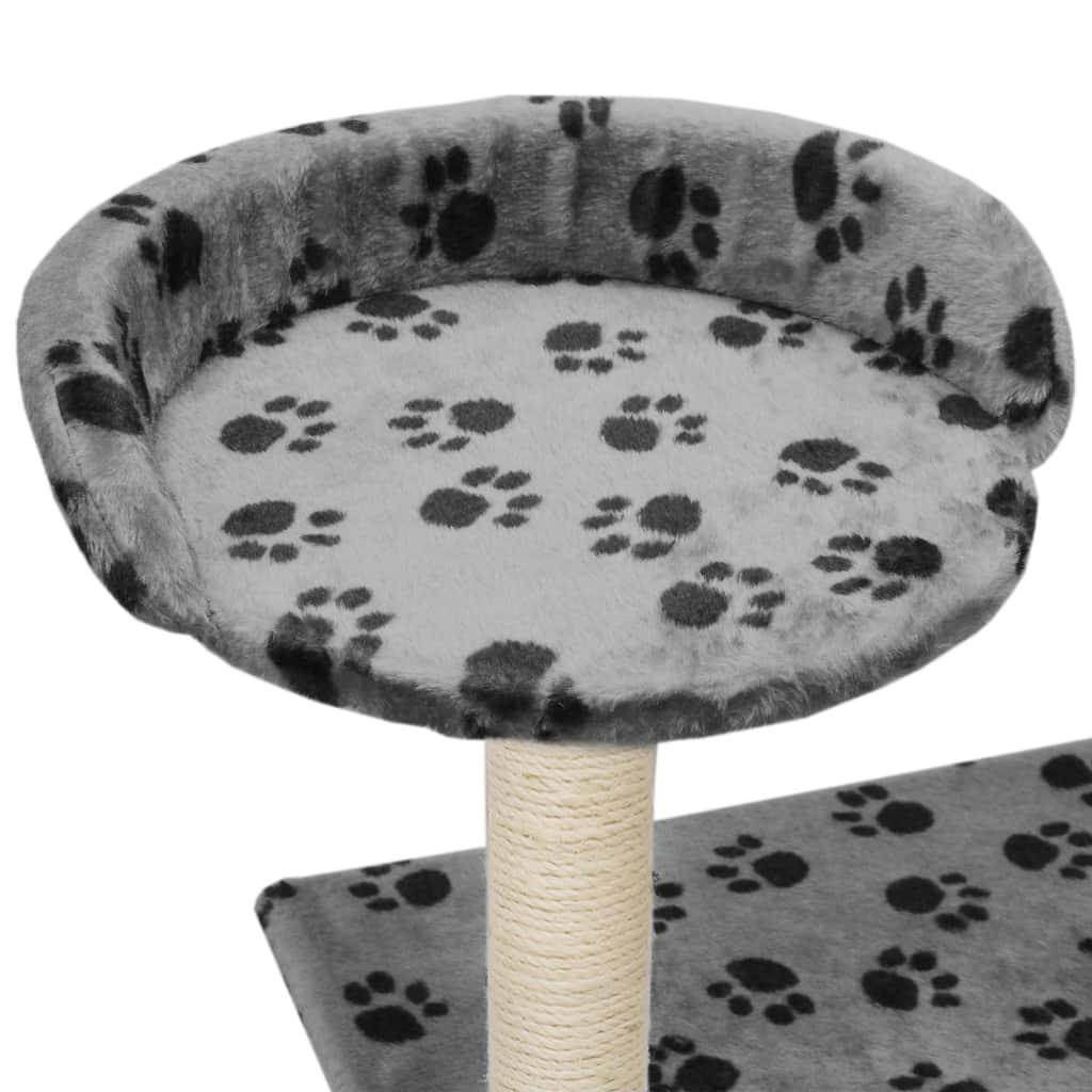 Helloshop26 - Arbre à chat griffoir grattoir niche jouet animaux peluché en sisal 95 cm gris motif de pattes - Image 6