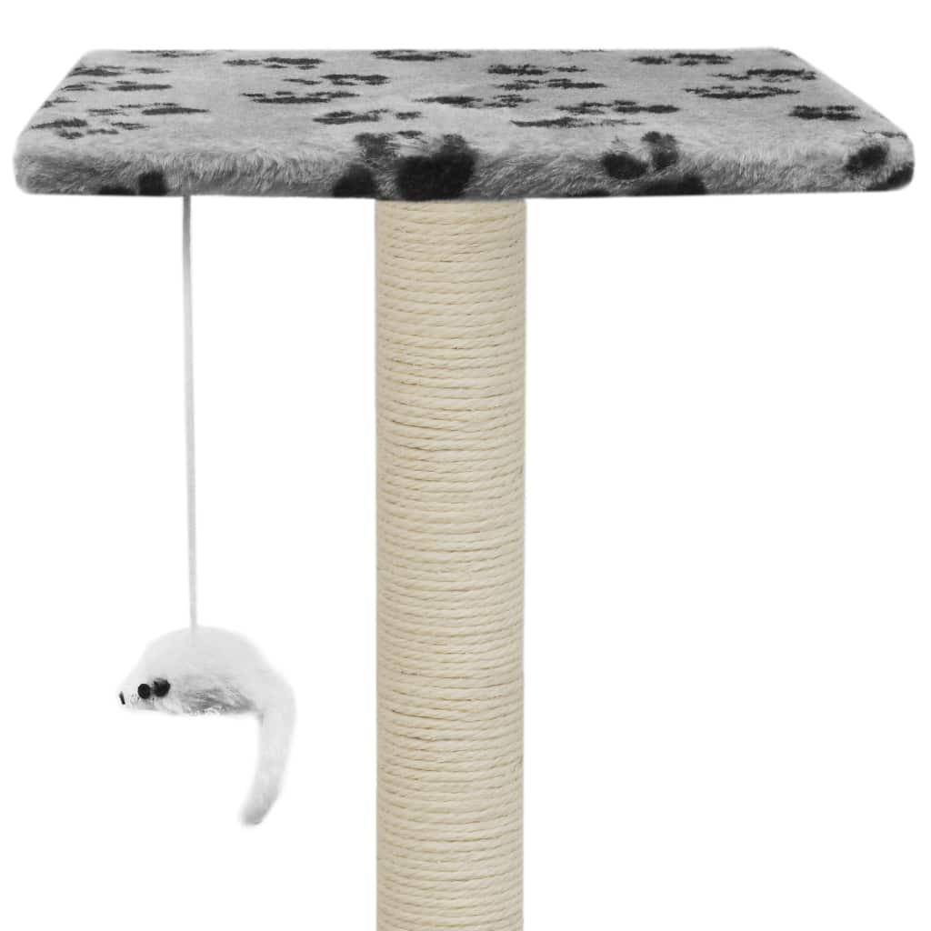 Helloshop26 - Arbre à chat griffoir grattoir niche jouet animaux peluché en sisal 95 cm gris motif de pattes - Image 7