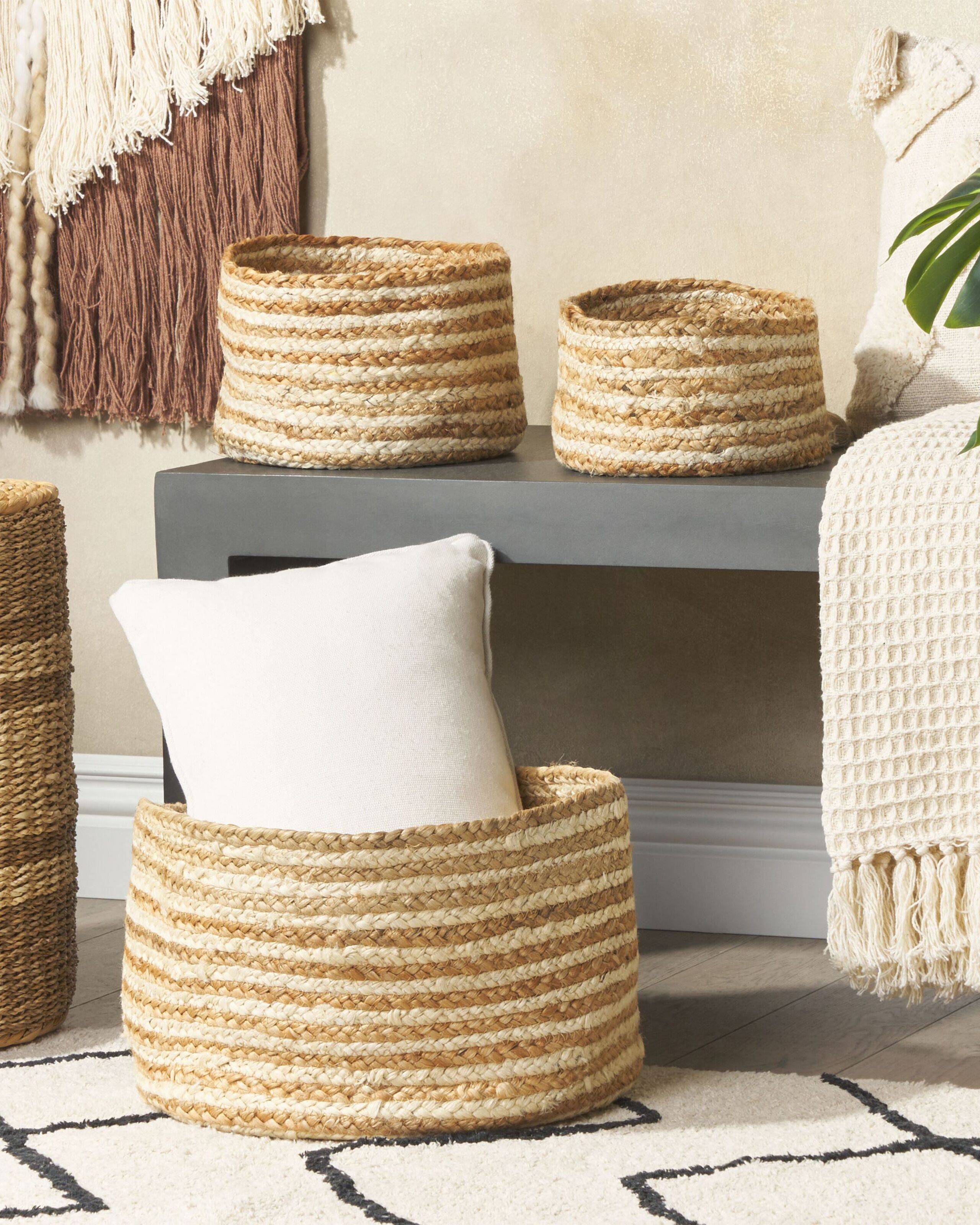Lot de 3 Paniers de Rangement en Jute Naturelle Beige 13/14/20 cm de Hauteur Accessoire Linge Décoration Boho - Image 2