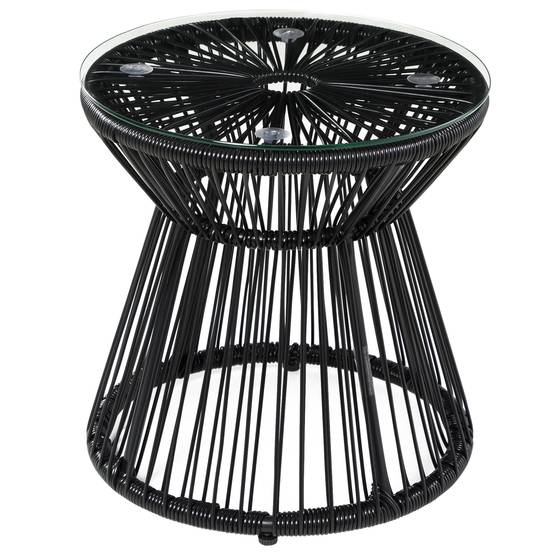 ComfortXL - Table d’appoint jardin résine tressée noire 40 x 40 x 42 cm plateau verre trempé style bohème extérieur - Image 10