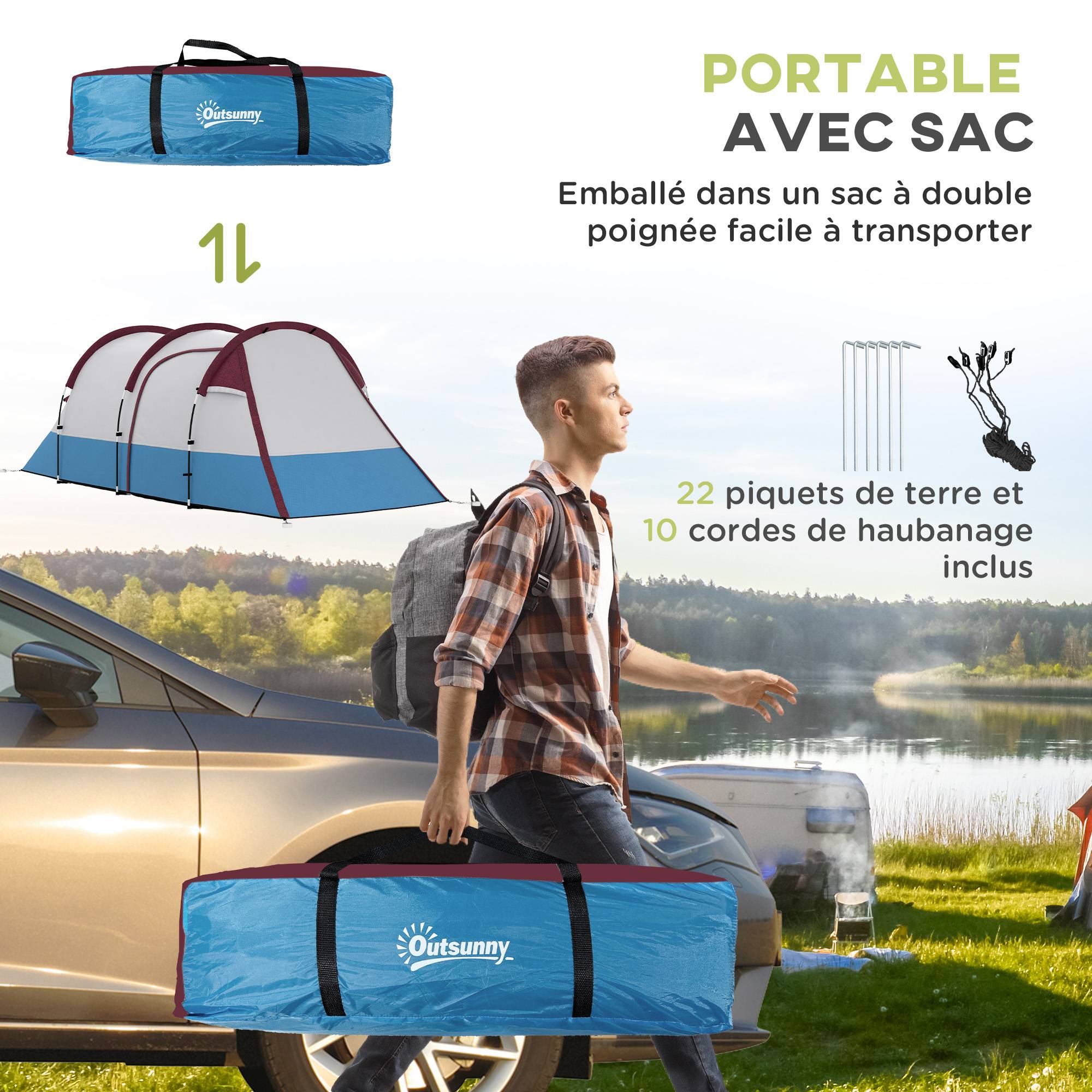 Tente de camping tunnels polyester gris 420 x 200 x 150 cm - PANGIVO - Image 9
