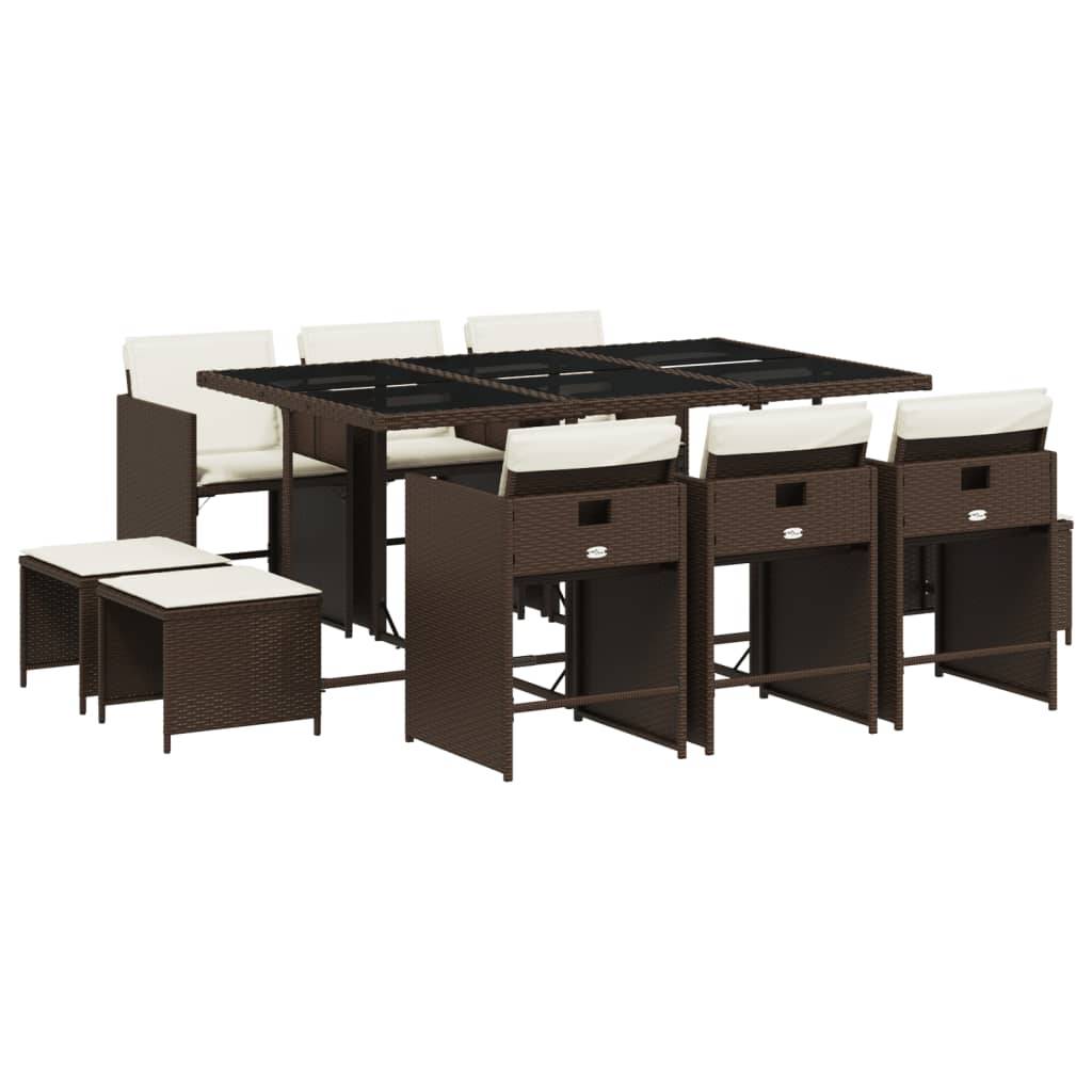 Ensemble Table et Chaises de Jardin 10 Places Marron, Mobilier Encastrable en Poly Rotin et Verre – ComfortXL Outdoor Living - Image 2