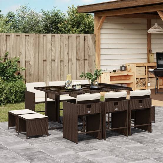 Ensemble Table et Chaises de Jardin 10 Places Marron, Mobilier Encastrable en Poly Rotin et Verre – ComfortXL Outdoor Living - Image 1