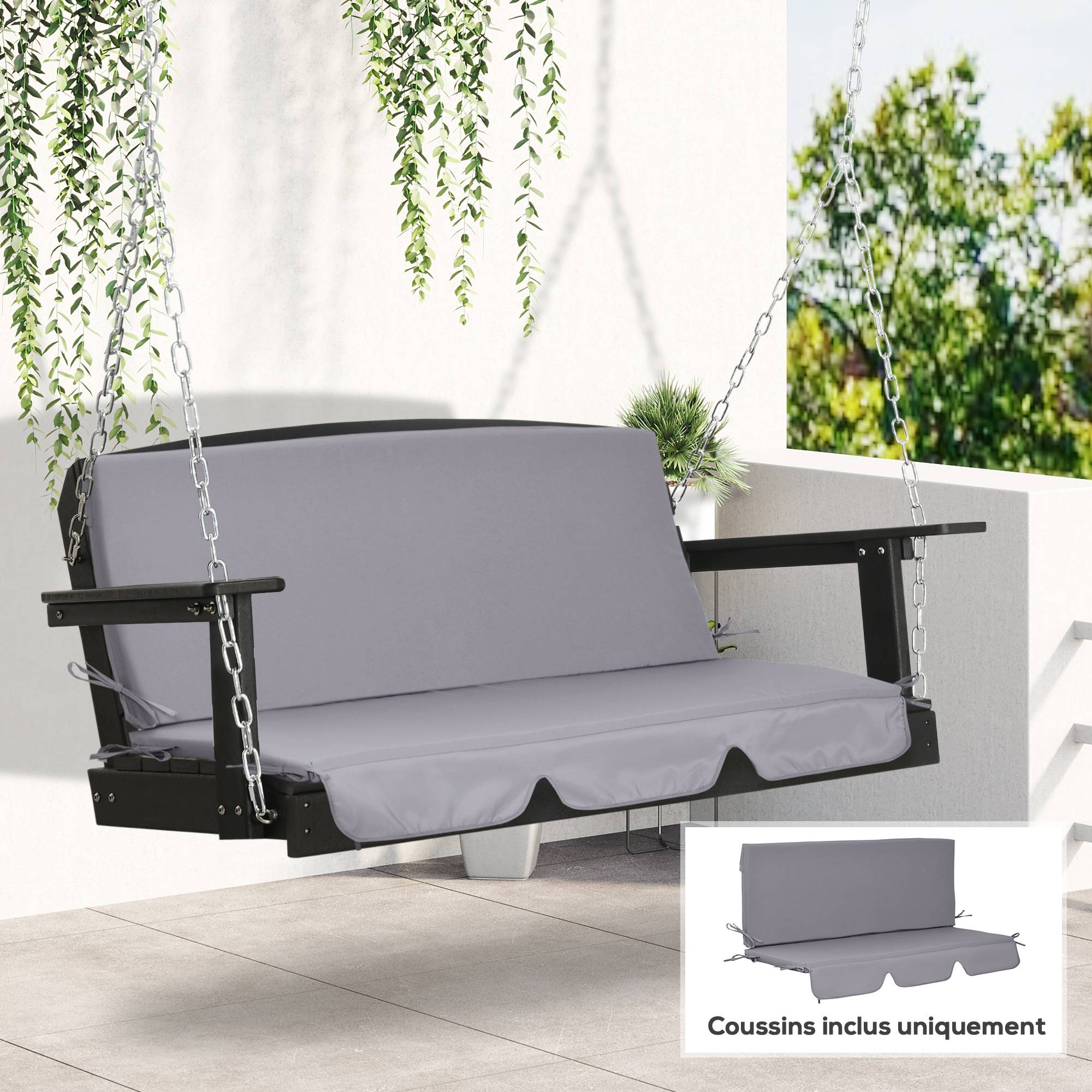 Coussins pour balancelle de jardin, coussins pour balancelle 3 places, 2 pièces,130 x 45 x 5 cm, gris foncé - Image 3