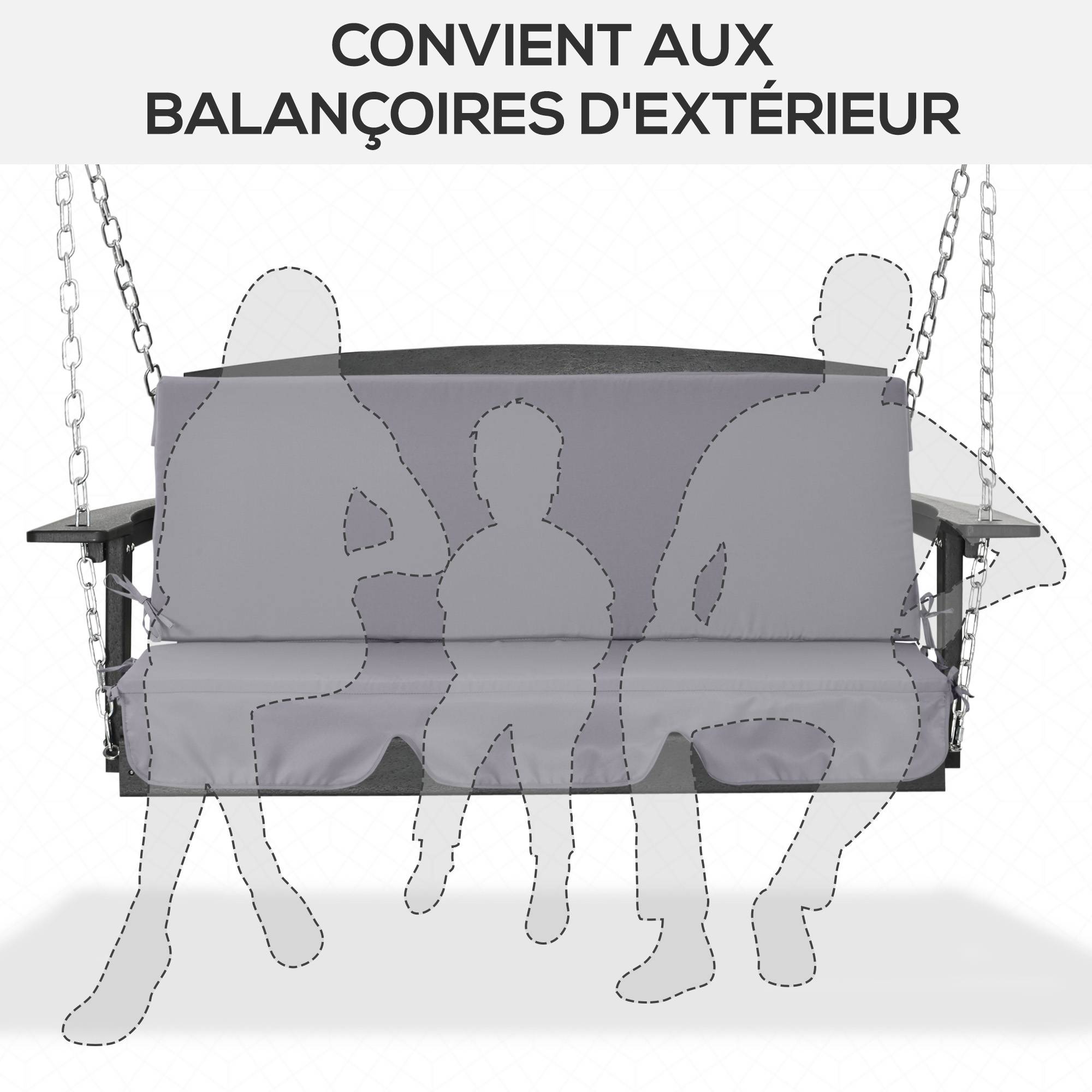 Coussins pour balancelle de jardin, coussins pour balancelle 3 places, 2 pièces,130 x 45 x 5 cm, gris foncé - Image 6