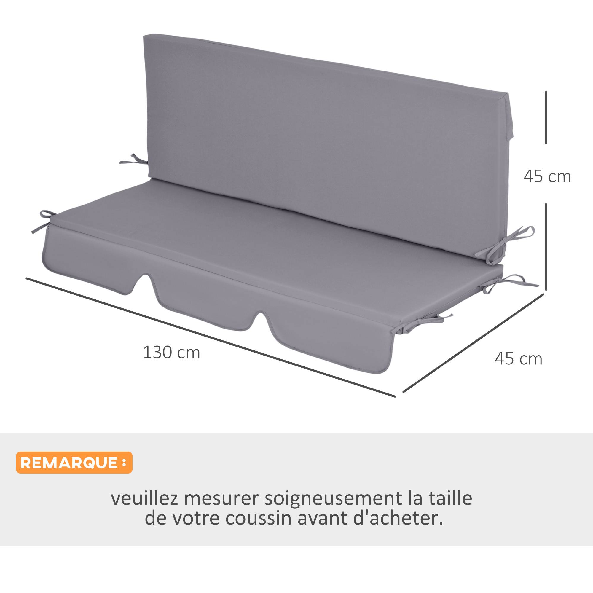 Coussins pour balancelle de jardin, coussins pour balancelle 3 places, 2 pièces,130 x 45 x 5 cm, gris foncé - Image 5