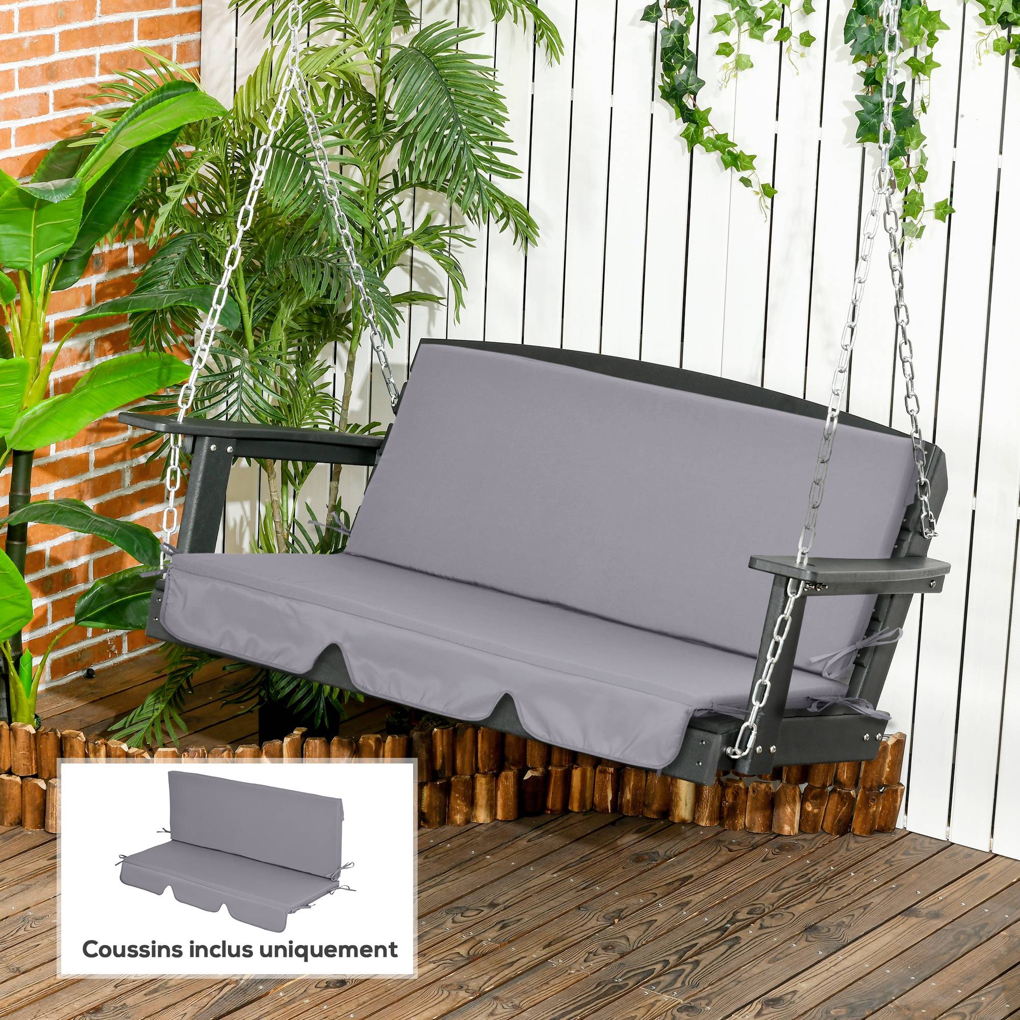 Coussins pour balancelle de jardin, coussins pour balancelle 3 places, 2 pièces,130 x 45 x 5 cm, gris foncé - Image 4
