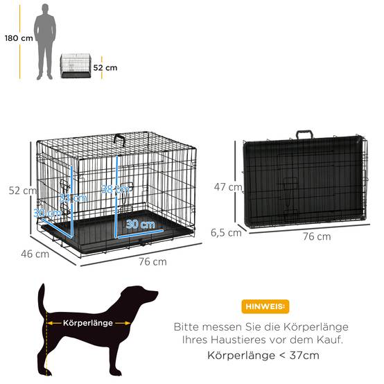 Cage Transport Chien Chat Métal Pliable Voyage Sécurisée 2 Portes 76cm Noir - ComfortXL Pet Living - Image 3