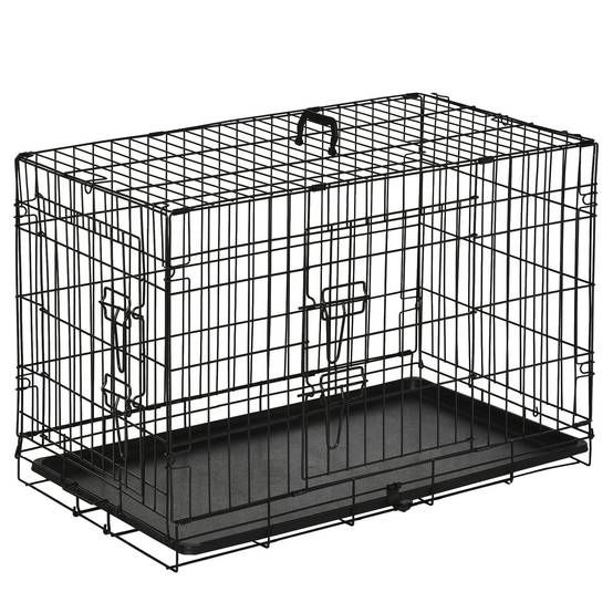 Cage Transport Chien Chat Métal Pliable Voyage Sécurisée 2 Portes 76cm Noir - ComfortXL Pet Living - Image 2