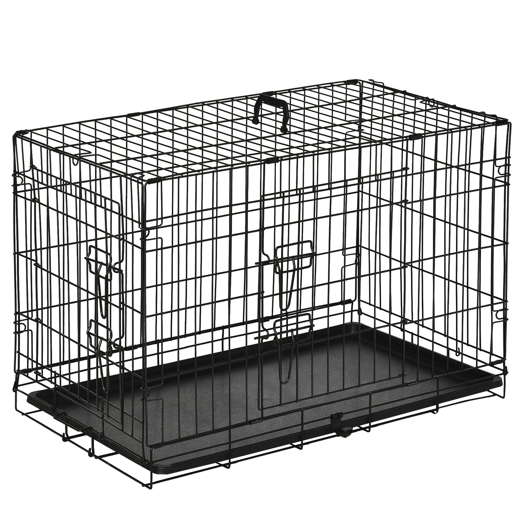 Cage Transport Chien Chat Métal Pliable Voyage Sécurisée 2 Portes 76cm Noir - ComfortXL Pet Living - Image 2
