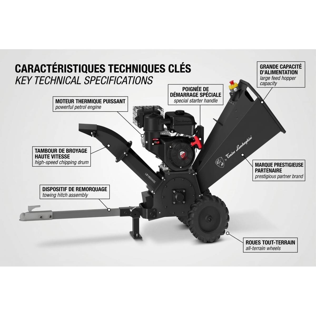 Broyeur de Végétaux Thermique 18CV 459cm³ Moteur 4T Coupe Ø120 mm max Démarrage Électrique Tonino Lamborghini - Image 2