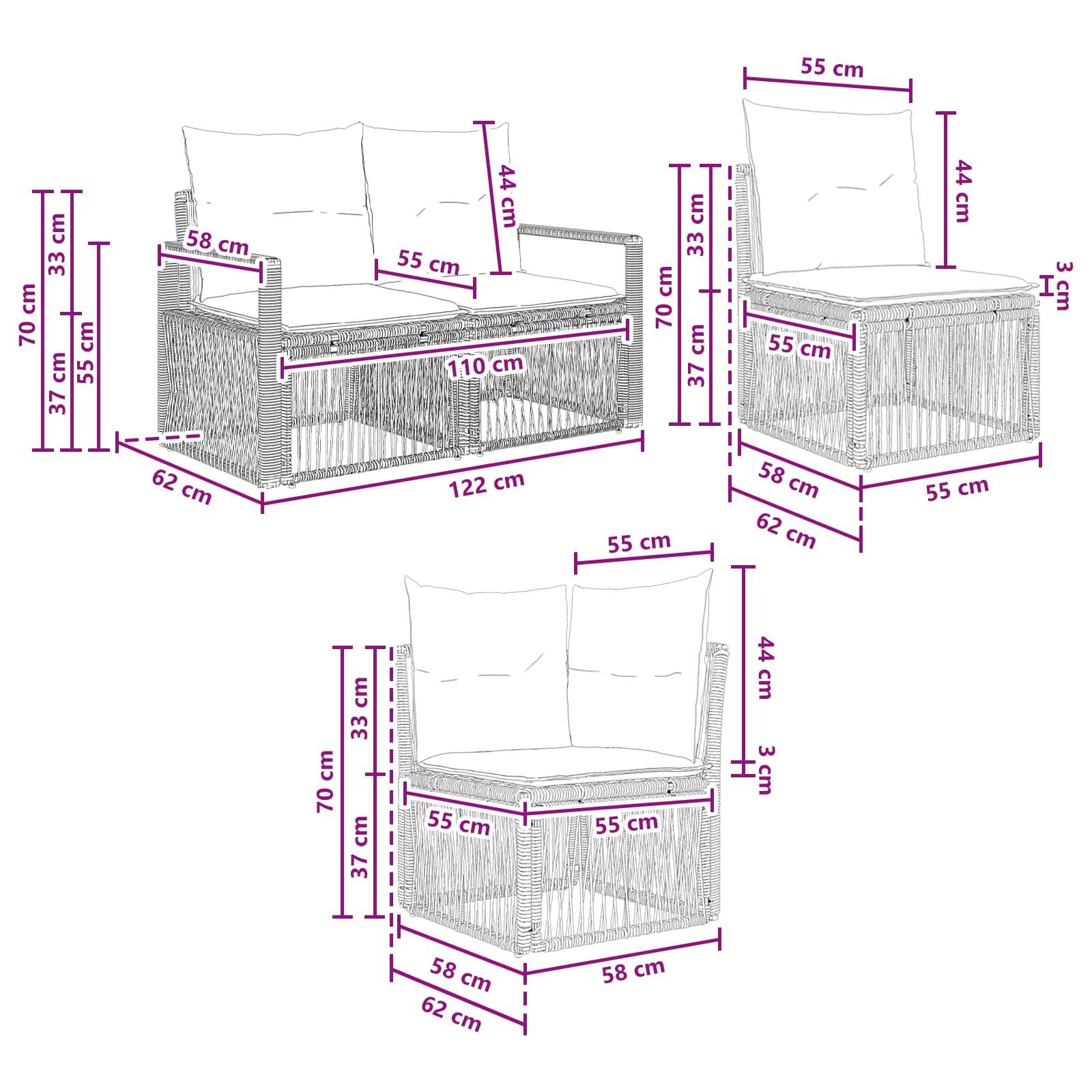 Vidaxl - Ensemble de canapé de jardin 4 pcs-Salons de jardin 4 place Beige polyrotin 203225 - Image 8