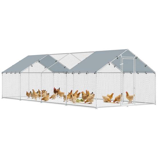 Immense enclos poulailler métal volière double bâche 680x300x190cm argent - ComfortXL Outdoor Living - Image 1