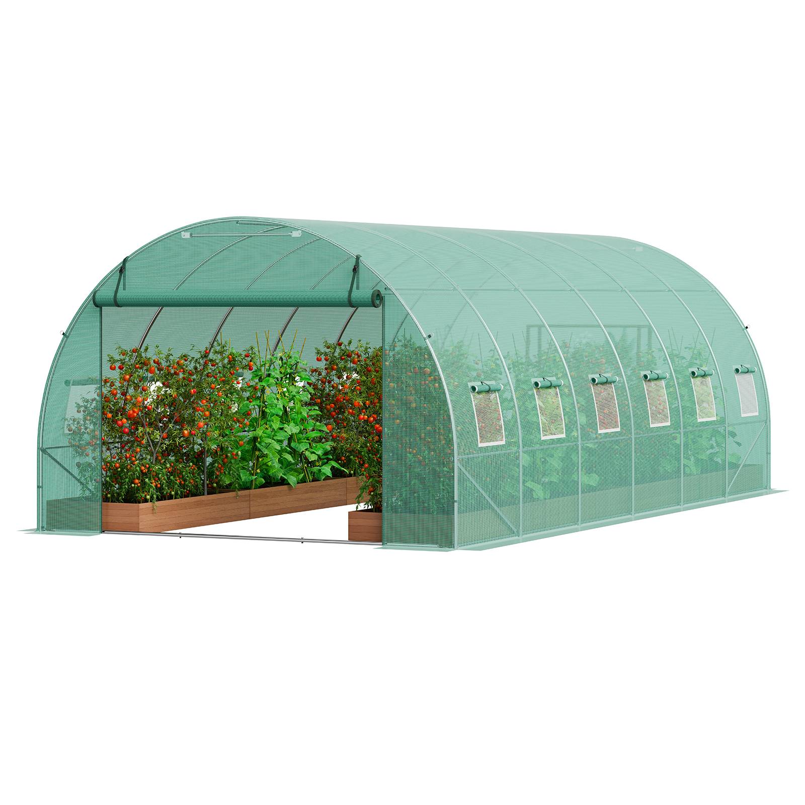 Vevor - VEVOR Serre tunnel 590x295x198 cm, cadre acier galvanisé, couverture PE 140 g/m² résistante UV, porte zippée enroulable, 12 fenêtres, pour extérieur. - Image 1