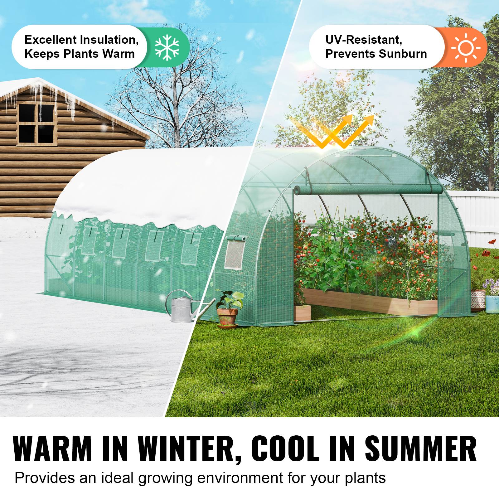 Vevor - VEVOR Serre tunnel 590x295x198 cm, cadre acier galvanisé, couverture PE 140 g/m² résistante UV, porte zippée enroulable, 12 fenêtres, pour extérieur. - Image 4
