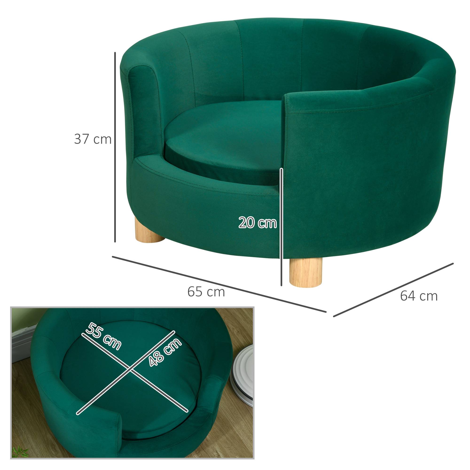 Sans Marque - Canapé pour chien, housse lavable, canapé pour animaux avec dossier et pieds en bois, canapé pour chat, pour petits chiens de moins de 4,5 kg, vert - Image 5