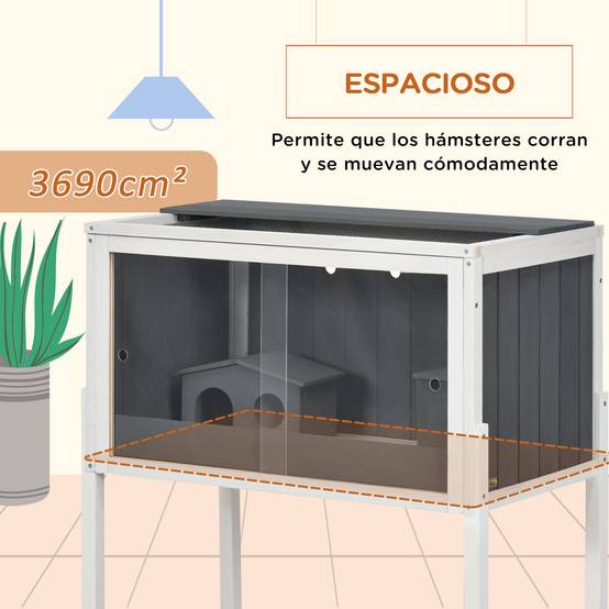 Cage en bois pour hamster avec 2 portes en acrylique et 2 niches pour petits animaux, 82 x 45 x 81 cm, gris foncé - Image 10