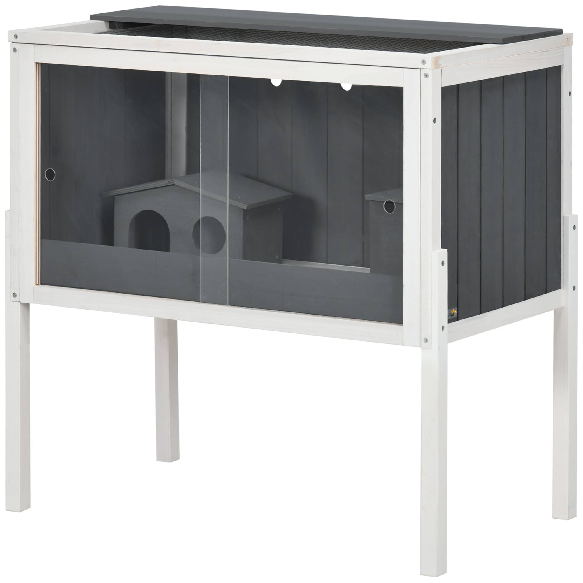 Cage en bois pour hamster avec 2 portes en acrylique et 2 niches pour petits animaux, 82 x 45 x 81 cm, gris foncé - Image 2