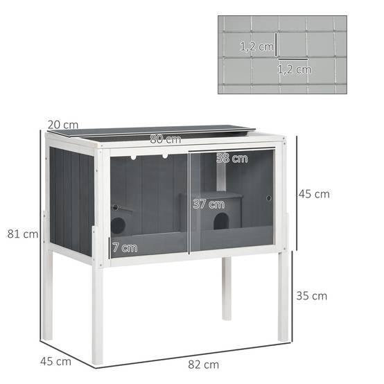 Cage en bois pour hamster avec 2 portes en acrylique et 2 niches pour petits animaux, 82 x 45 x 81 cm, gris foncé - Image 5