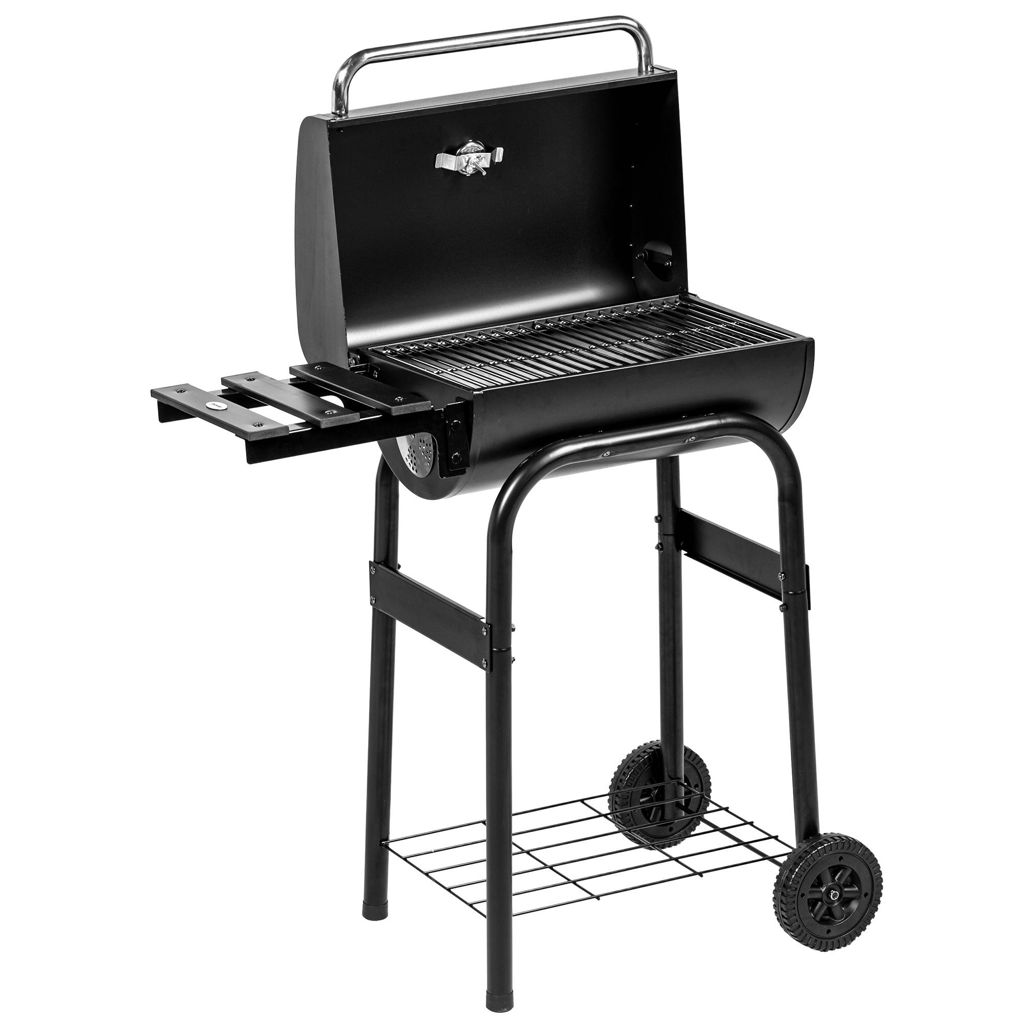 Sans Marque - Barbecue au charbon de bois chariot de BBQ, avec étagères, roulettes, couvercle, thermomètre, cheminée, en métal noir - Image 2