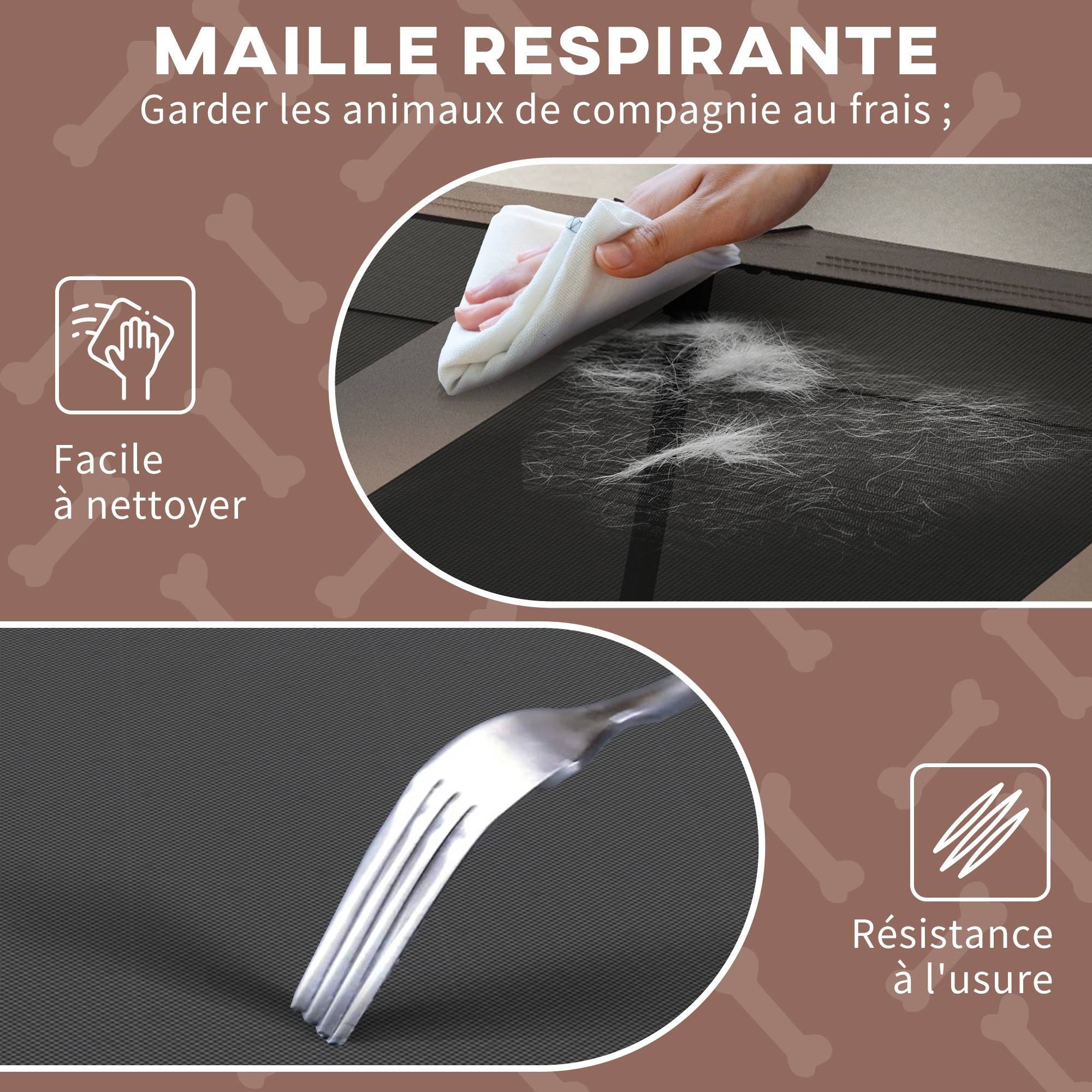 Lit surélevé chien acier oxford respirant animaux extérieur auvent anti-UV 106x76cm café - ComfortXL Outdoor Living - Image 8
