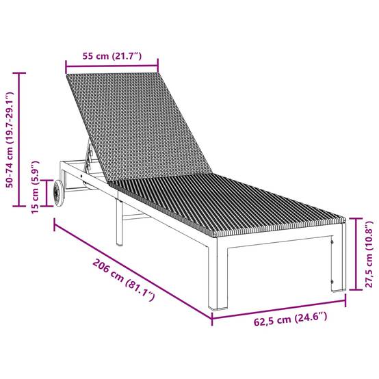 Transat polyrotin noir 206 x 62.5 x 74 cm - PANGIVO - Image 9