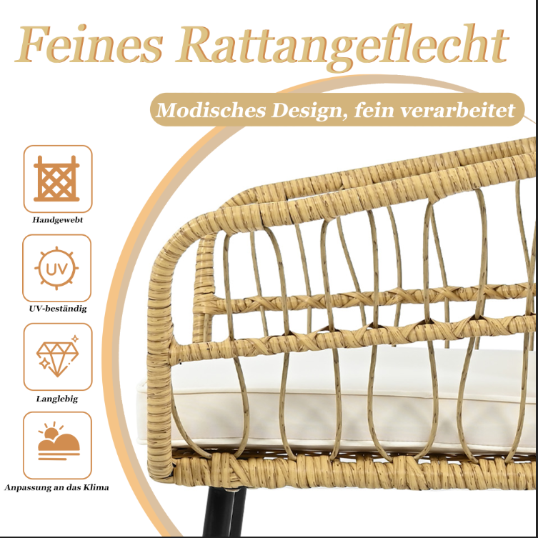 PANGIVO - Set mobilier jardin 5 pièces - Rattan, Acier, Blanc & Naturel - PANGIVO - Image 7
