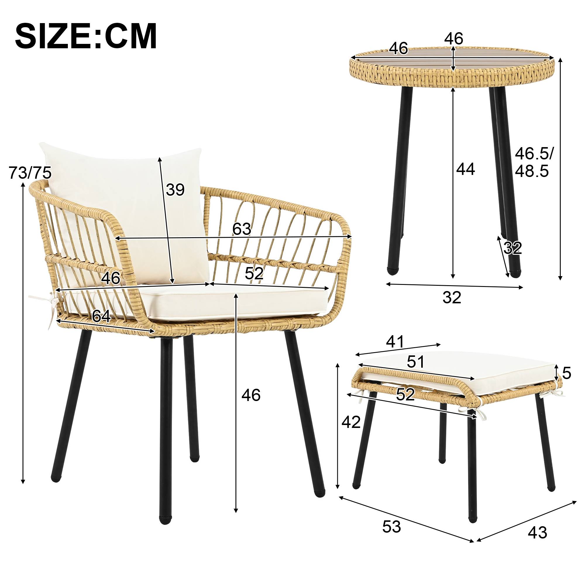 PANGIVO - Set mobilier jardin 5 pièces - Rattan, Acier, Blanc & Naturel - PANGIVO - Image 4