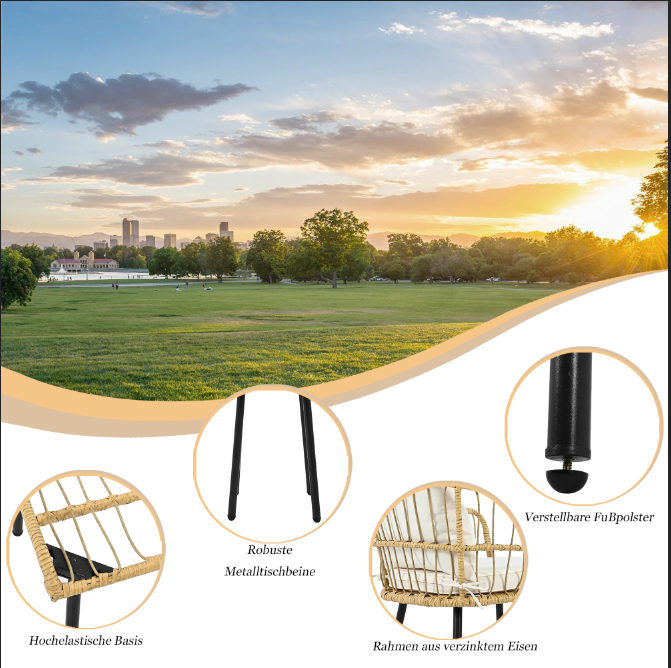 PANGIVO - Set mobilier jardin 5 pièces - Rattan, Acier, Blanc & Naturel - PANGIVO - Image 8