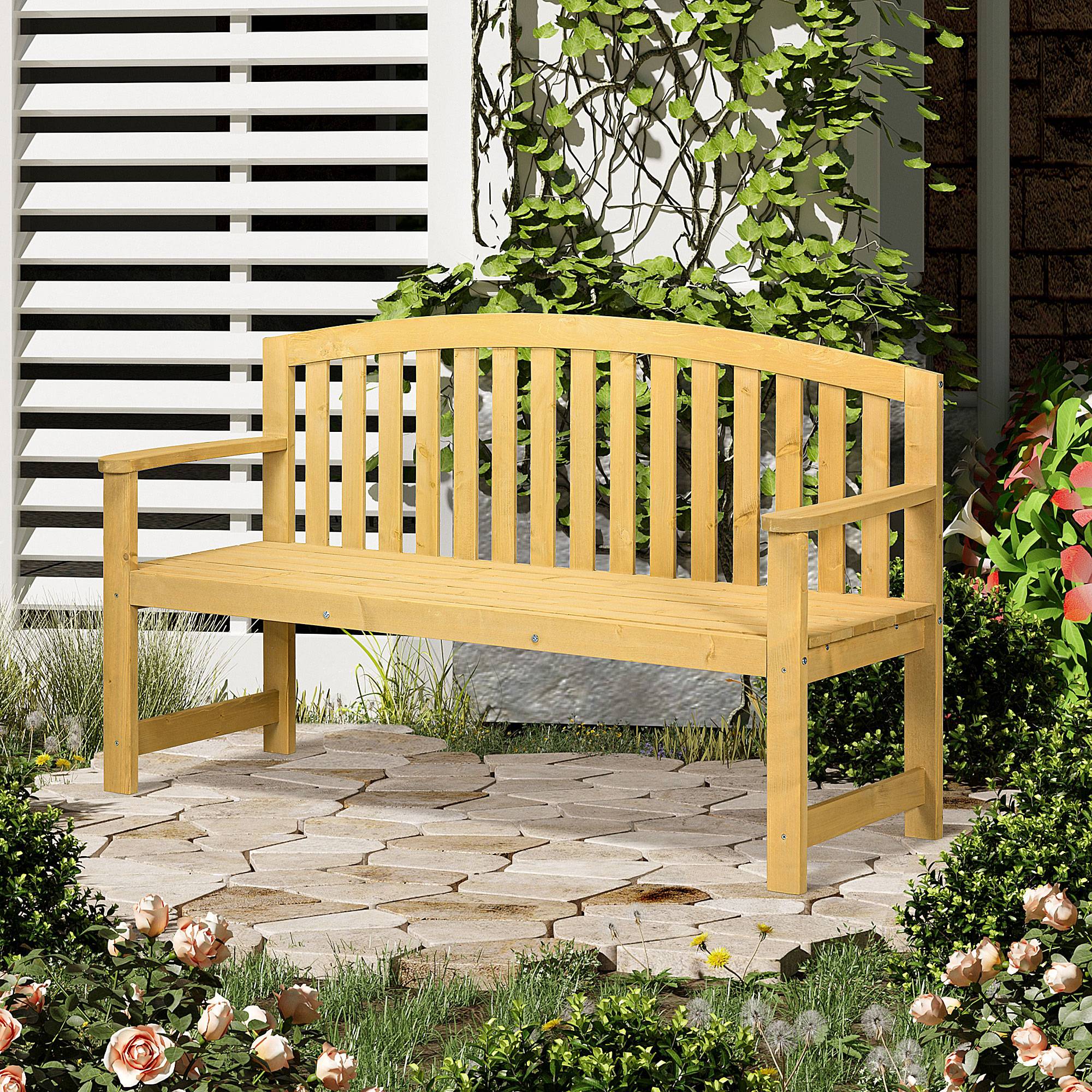 Banc de jardin 2 places en bois, résistant aux intempéries, avec dossier, charge maximale 240 kg, 140 x 50 x 85 cm, orange - Image 3
