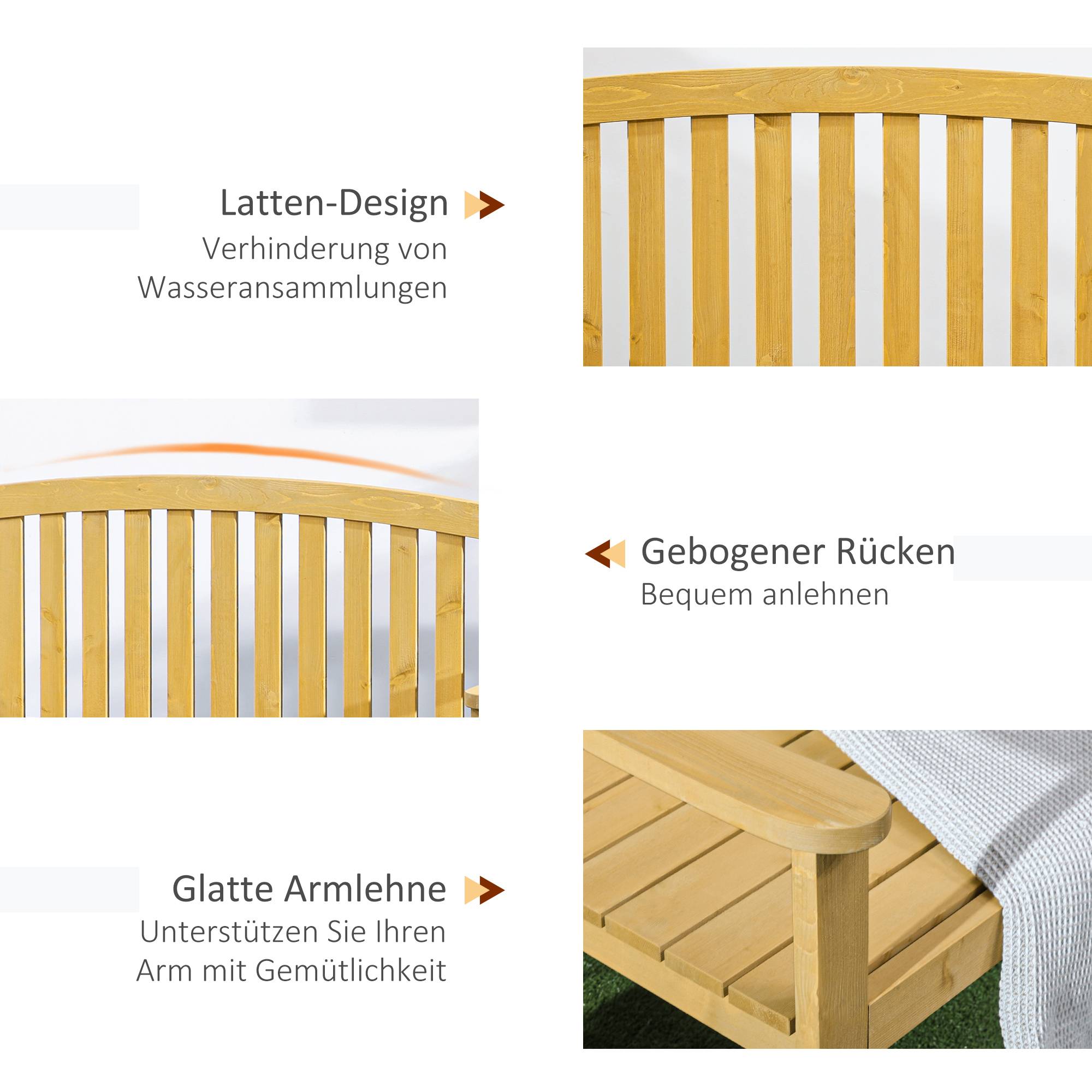 Banc de jardin 2 places en bois, résistant aux intempéries, avec dossier, charge maximale 240 kg, 140 x 50 x 85 cm, orange - Image 8