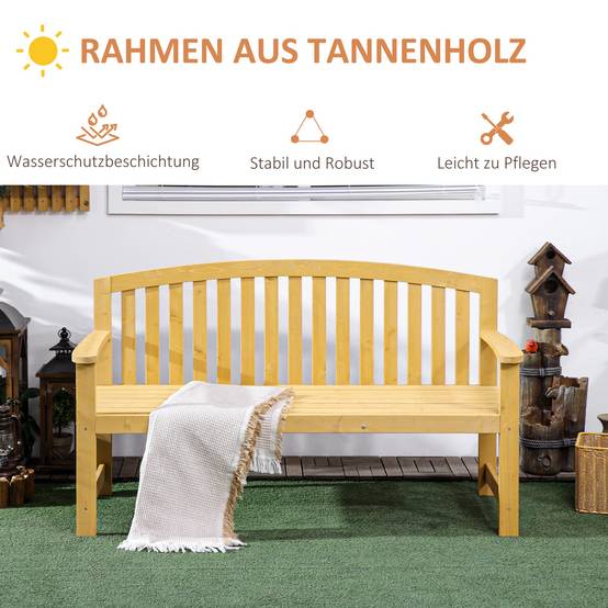 Banc de jardin 2 places en bois, résistant aux intempéries, avec dossier, charge maximale 240 kg, 140 x 50 x 85 cm, orange - Image 7