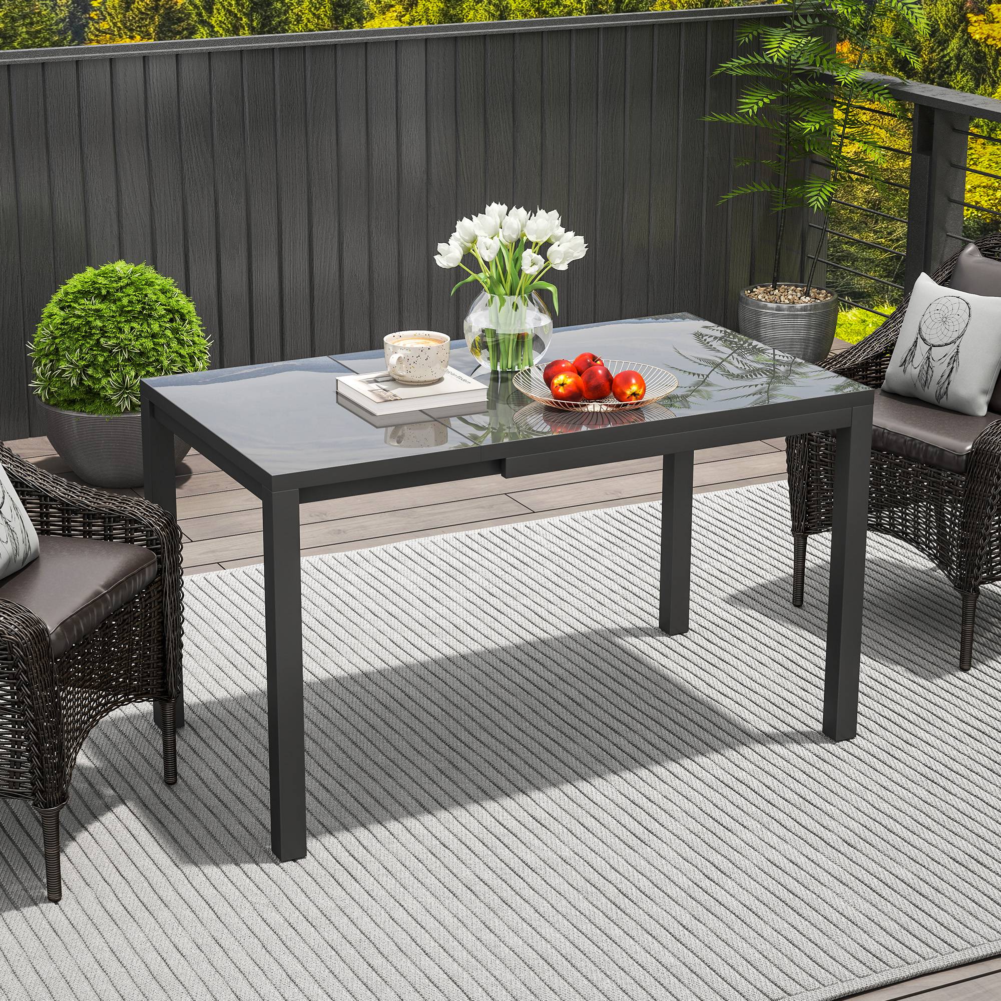Table de jardin extensible de 85 à 125 cm pour 4 à 6 personnes, de forme rectangulaire, idéale pour véranda, terrasse ou jardin. - Image 3
