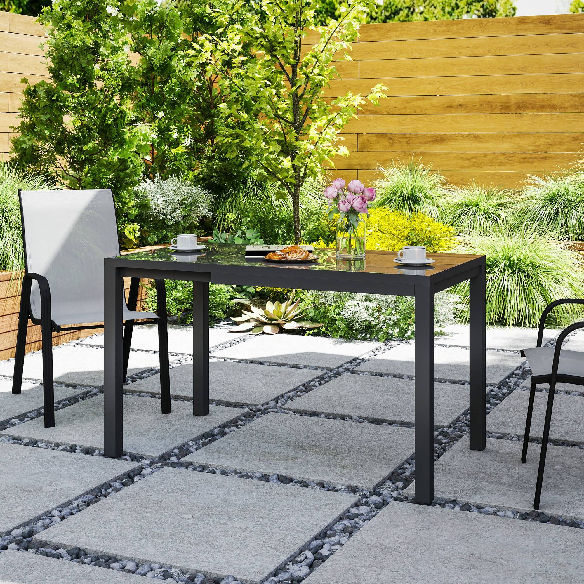 Table de jardin extensible de 85 à 125 cm pour 4 à 6 personnes, de forme rectangulaire, idéale pour véranda, terrasse ou jardin. - Image 10