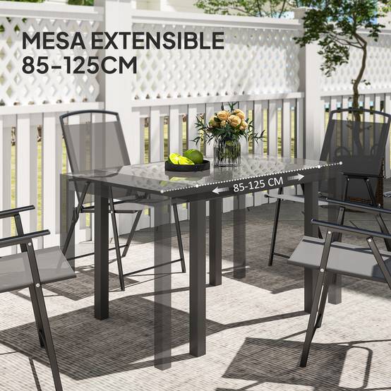 Table de jardin extensible de 85 à 125 cm pour 4 à 6 personnes, de forme rectangulaire, idéale pour véranda, terrasse ou jardin. - Image 6