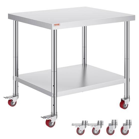 Vevor - VEVOR Table travail inox 91x76x86cm, roulettes freins. Préparation aliments cafétérias, hôpitaux. - Image 1