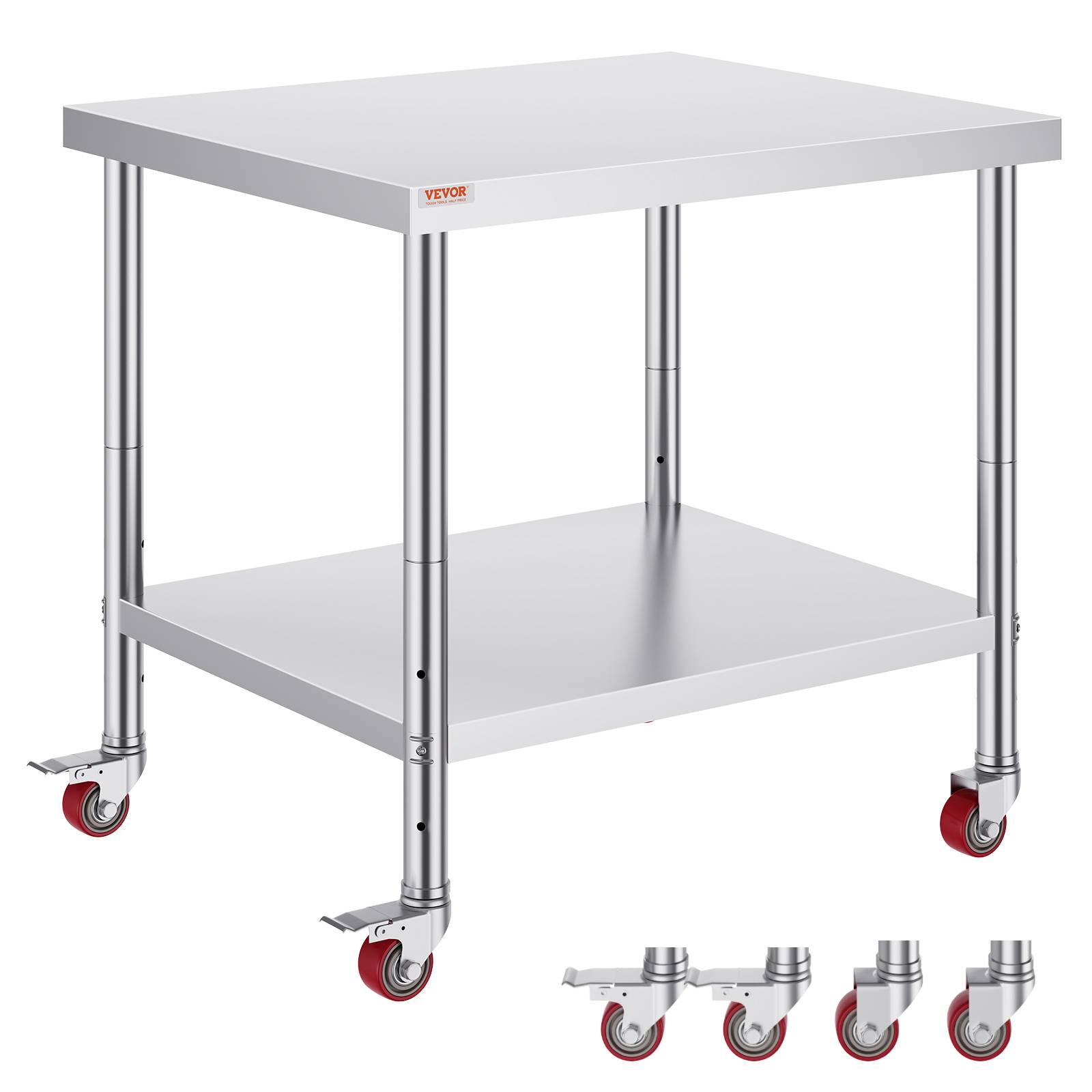 Vevor - VEVOR Table travail inox 91x76x86cm, roulettes freins. Préparation aliments cafétérias, hôpitaux. - Image 1