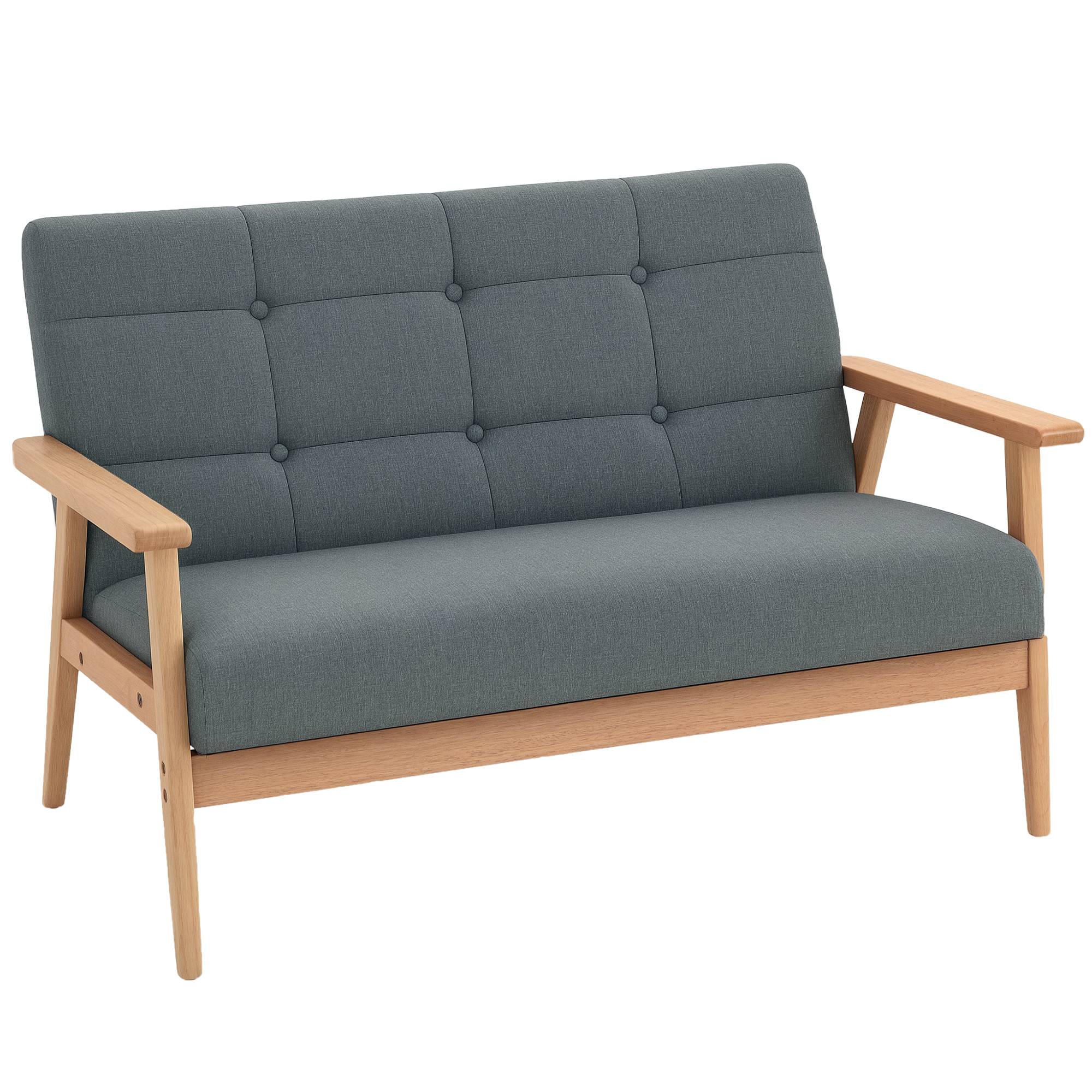 Canapé 2 places style scandinave avec accoudoirs, pieds en bois, 115l x 66,5P x 73H cm, gris - Image 1