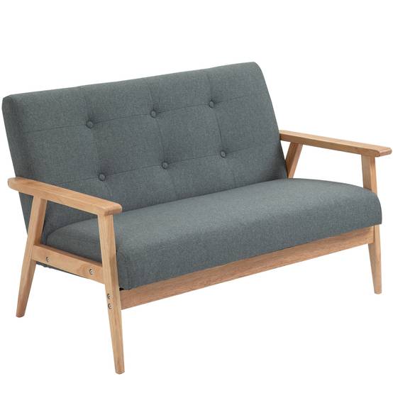 Canapé 2 places style scandinave avec accoudoirs, pieds en bois, 115l x 66,5P x 73H cm, gris - Image 2