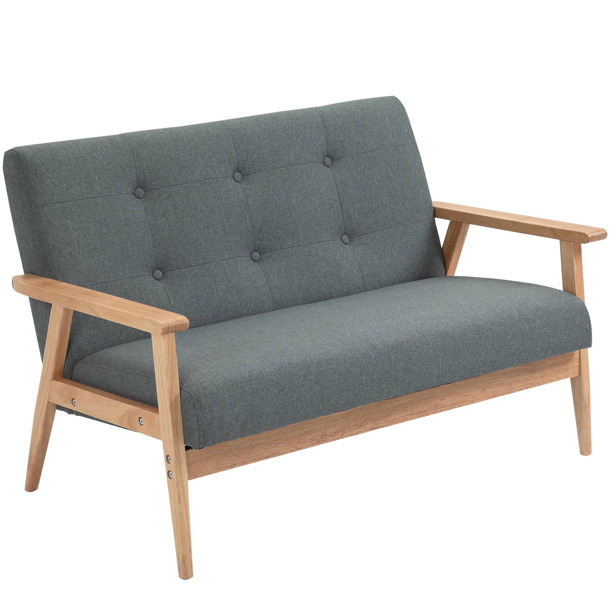 Canapé 2 places style scandinave avec accoudoirs, pieds en bois, 115l x 66,5P x 73H cm, gris - Image 2