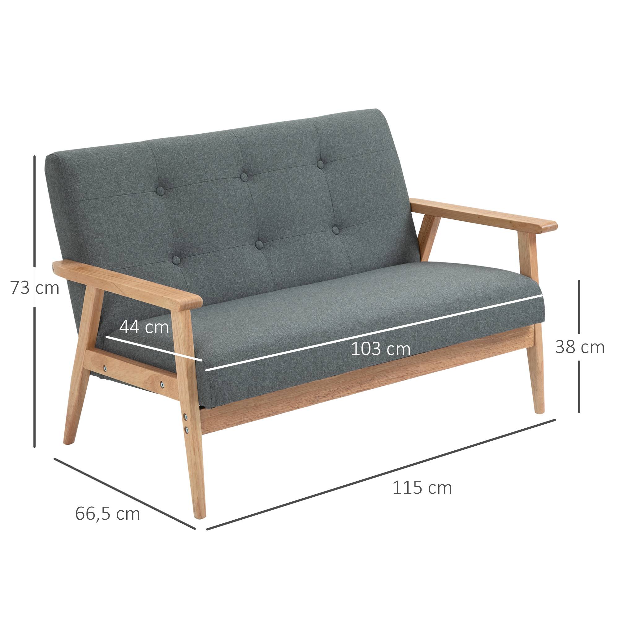 Canapé 2 places style scandinave avec accoudoirs, pieds en bois, 115l x 66,5P x 73H cm, gris - Image 5