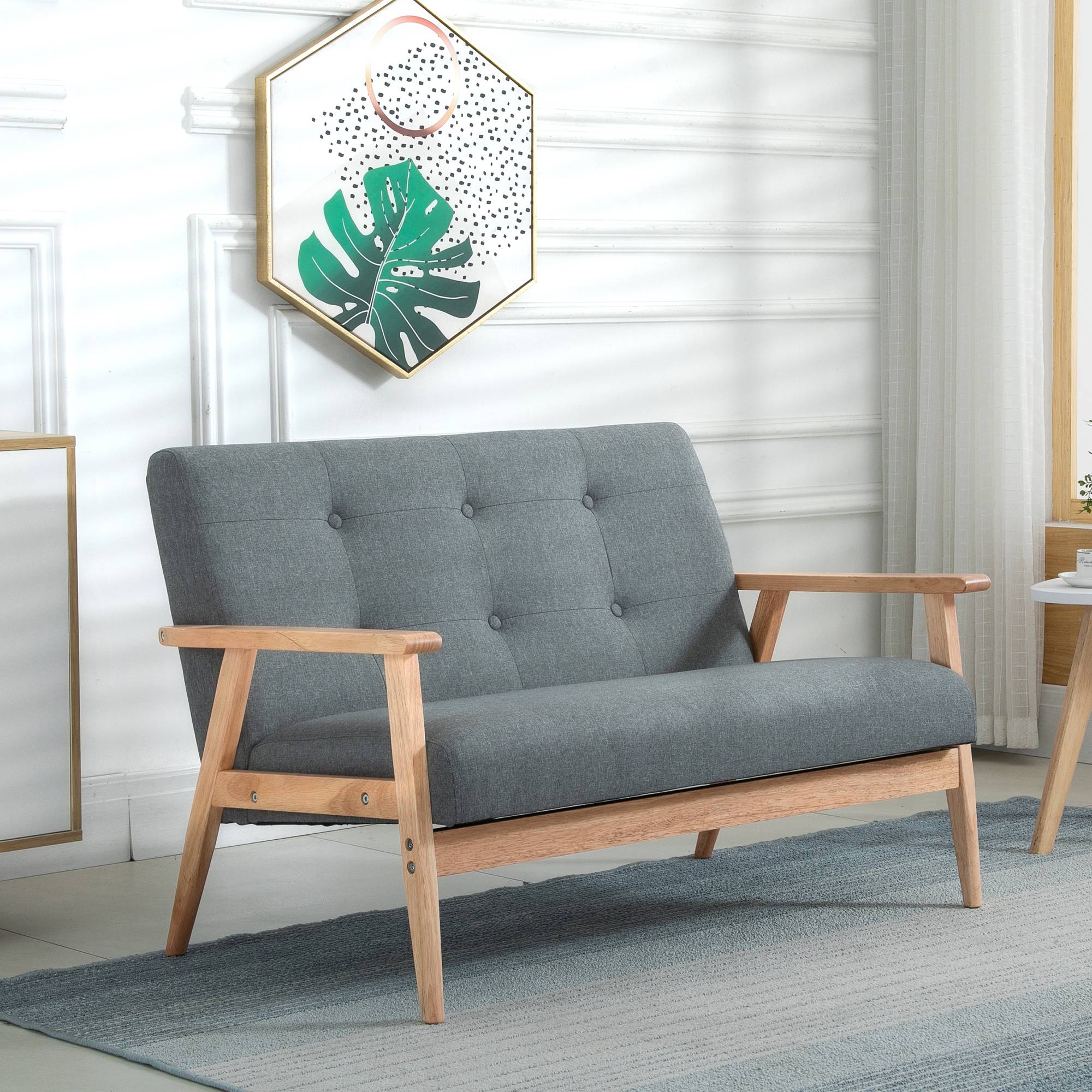Canapé 2 places style scandinave avec accoudoirs, pieds en bois, 115l x 66,5P x 73H cm, gris - Image 3