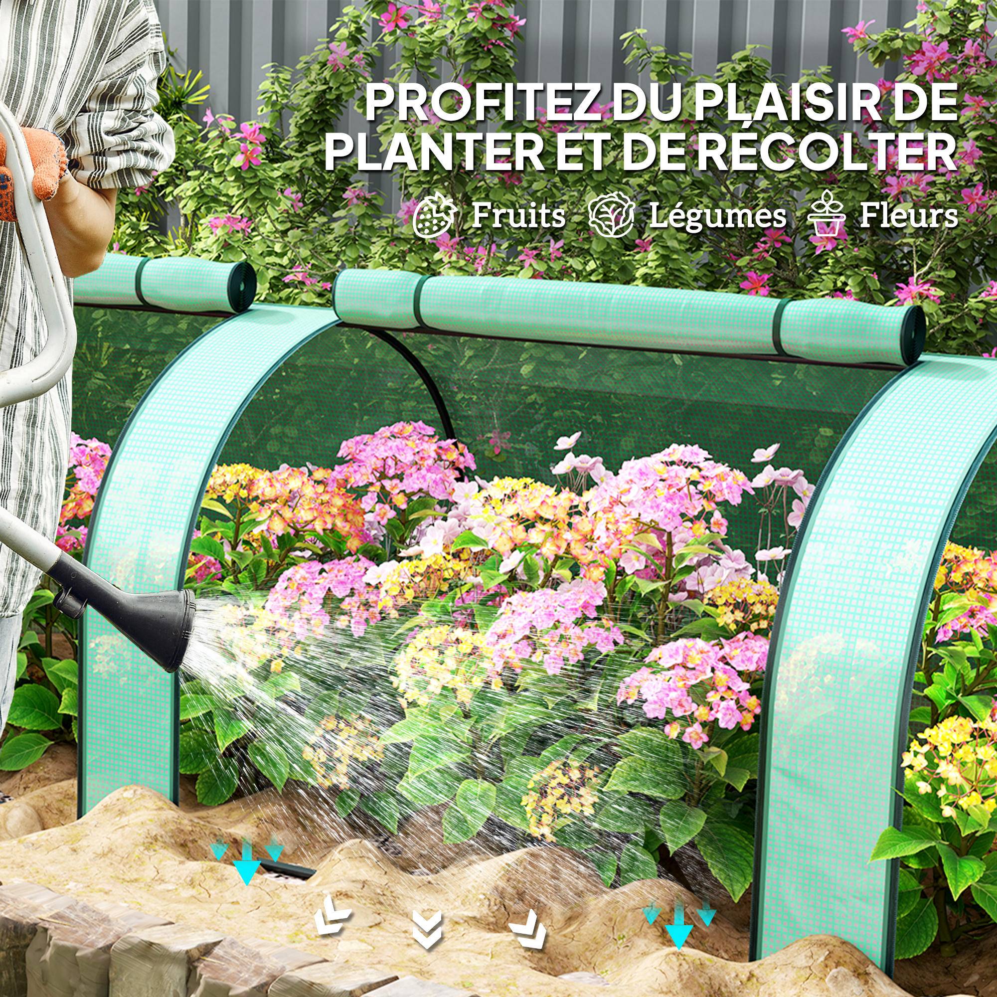 Mini serre tunnel jardin PE plantes tomates 3 portes zippées 350x100x80cm vert - ComfortXL Outdoor Living - Image 9