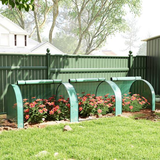 Mini serre tunnel jardin PE plantes tomates 3 portes zippées 350x100x80cm vert - ComfortXL Outdoor Living - Image 4